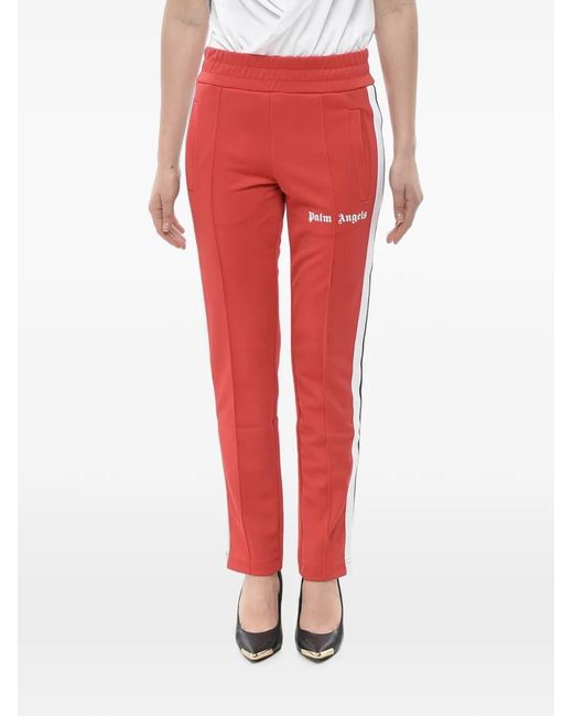 Palm Angels Red Logo-Print Side-Stripe Track Pants