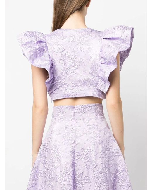 Philosophy Di Lorenzo Serafini Purple Floral-Jacquard Ruffled Crop Top