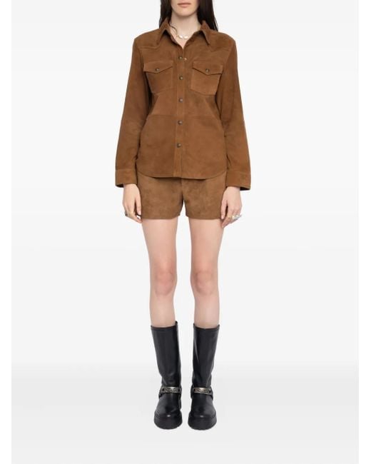 Zadig & Voltaire Brown Suede Button-Down Shirt