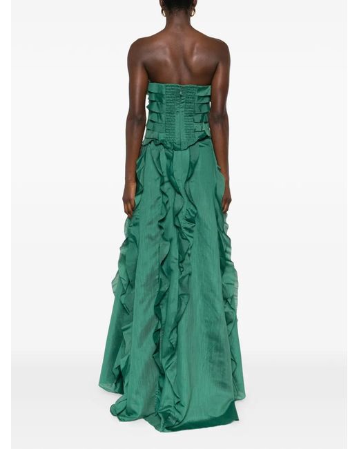 green design dress ZAPAKA Women Green Mermaid Prom Dress Halter Corset Appliqued Flower Embroidery Long Party Dress With Slit And Tulle, Sage Green / US8 main image 0