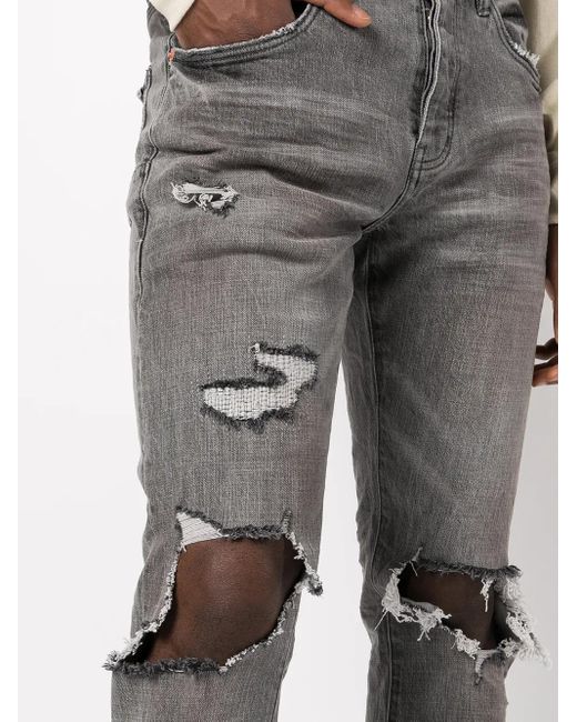 Purple Brand Gray Faded Distressed Slim-Cut Jeans for men