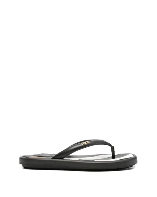 Tod's White Logo Thong Sandals