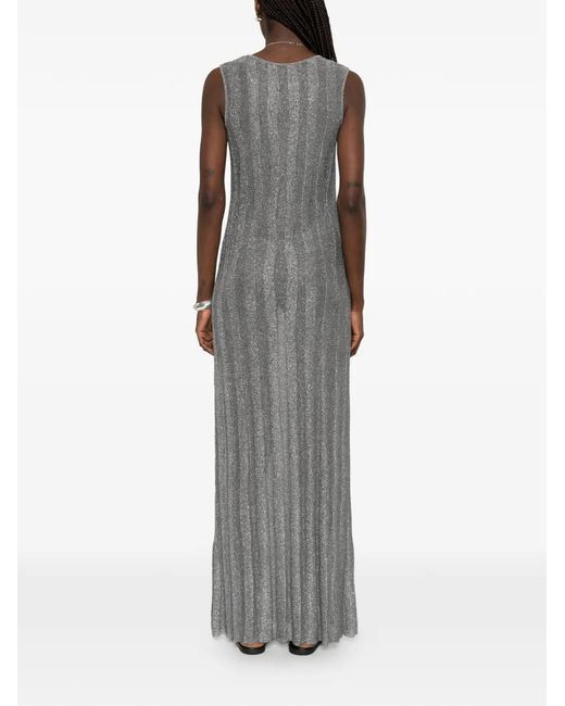 Neera Gray V-Neck Pleated Dress