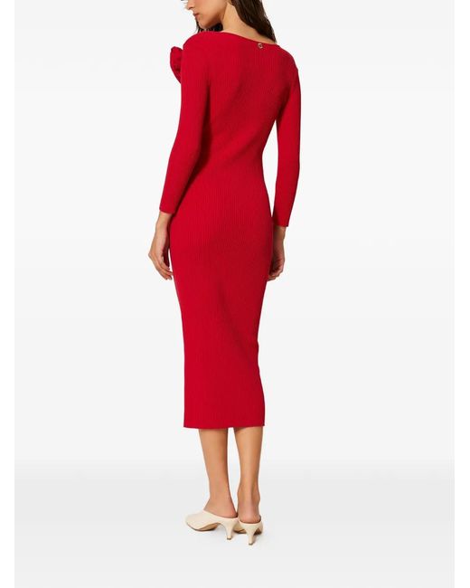 Twinset Red Robe En Maille À Fleurs Appliquées