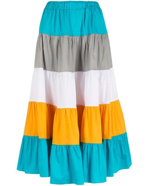 Olympiah Gray Stripe-Pattern Flared Skirt