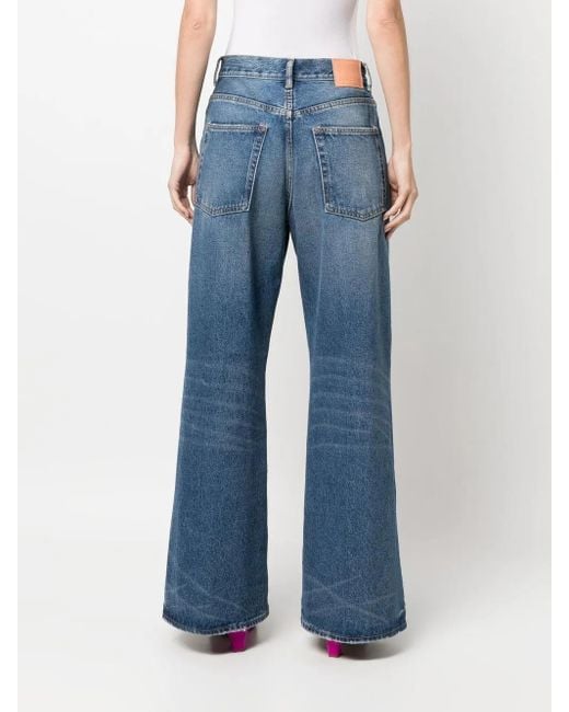 Acne Blue Wide-Leg Denim Pants With Vintage Wash And Frayed Hems