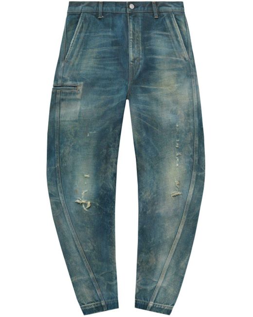 John Elliott Blue Sendai Distressed Tapered Jeans for men