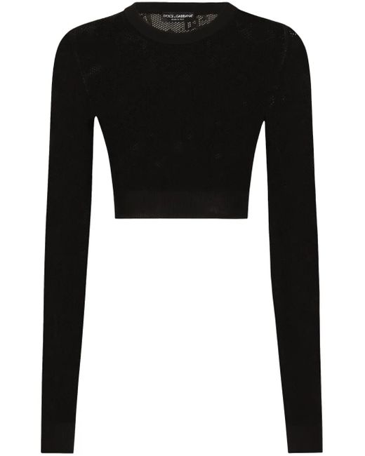 Dolce & Gabbana Black Monogram Open-Knit Crop Top