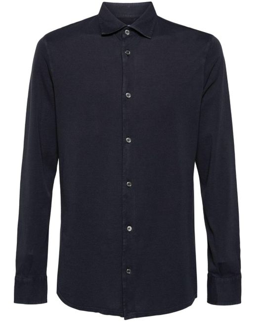 Fedeli Blue Piqué Cotton Shirt for men
