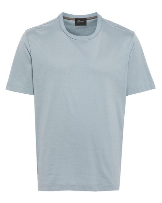 Brioni Blue Embroidered-logo Cotton T-shirt for men