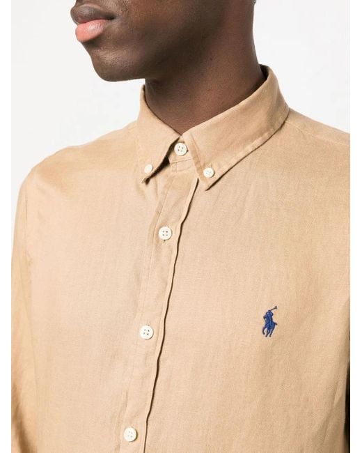 Polo Ralph Lauren Natural Long Sleeve Button-Down Linen Shirt for men