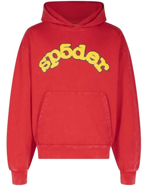 Sp5der Red OG Logo Cotton Jersey Hoodie for men