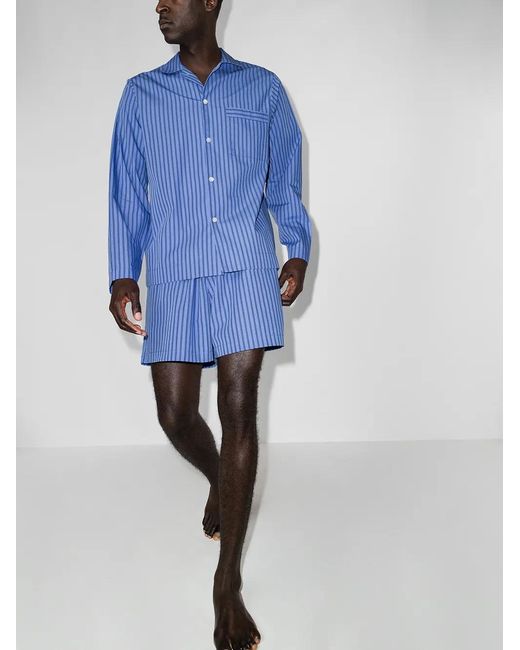 Tekla Blue Striped Drawstring Pajama Shorts for men