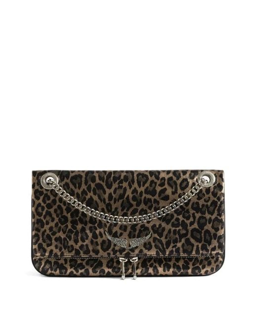 Zadig & Voltaire Black Rock Ii Metal Leopard Clutch