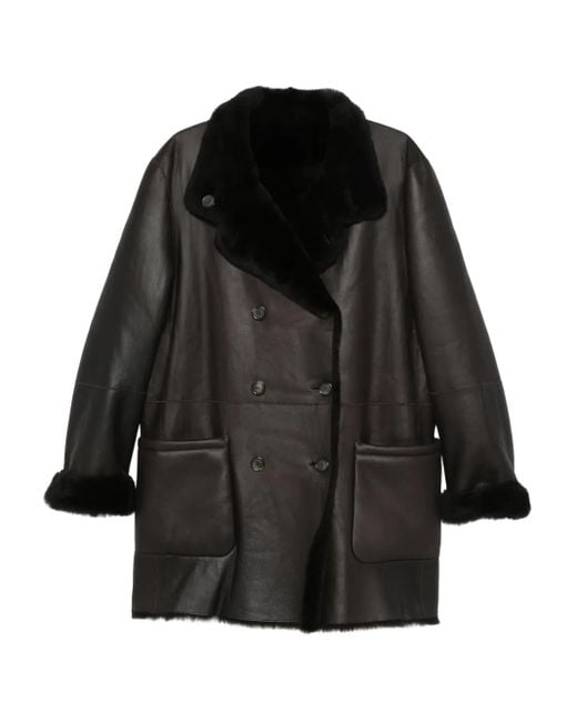 Giorgio Armani Black Double-Breasted Shearling Coat for men