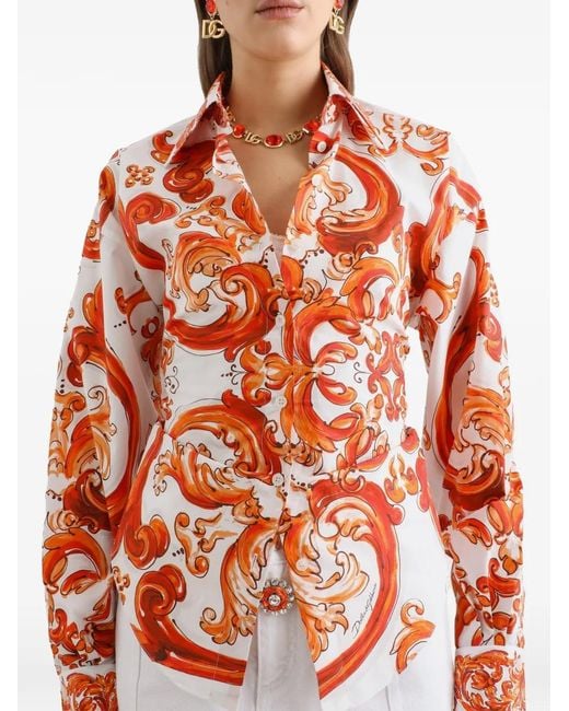 Dolce & Gabbana Popeline Shirt Met Print in het Red