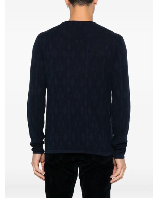 John Varvatos Blue Diamond-Knit Sweater for men