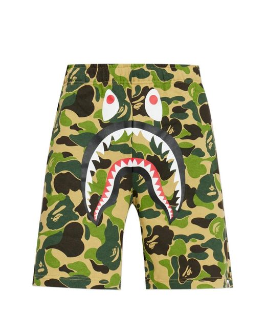 A Bathing Ape Green Shark Camouflage-Print Shorts for men