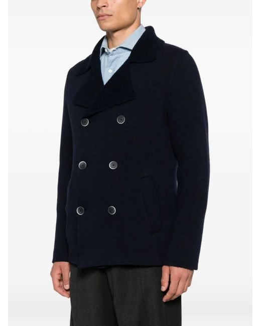 Bruno Manetti Black Double-Breasted Peacoat for men