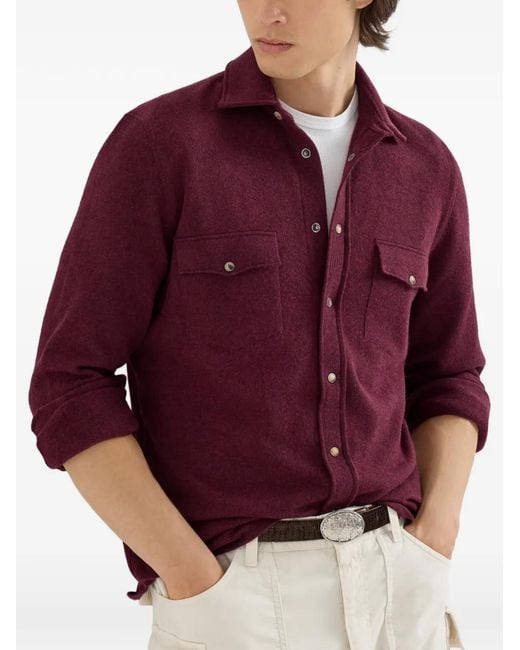 Brunello Cucinelli Purple Virgin Wool, Cashmere And Silk Knit Shirt for men