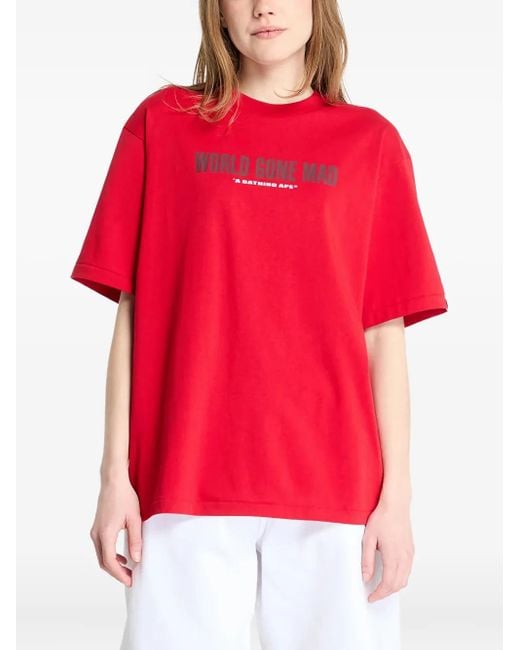 A Bathing Ape Red Slogan Graphic Tee