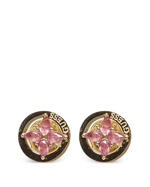 Guess Pink Crystal-Embellished Floral Earrings