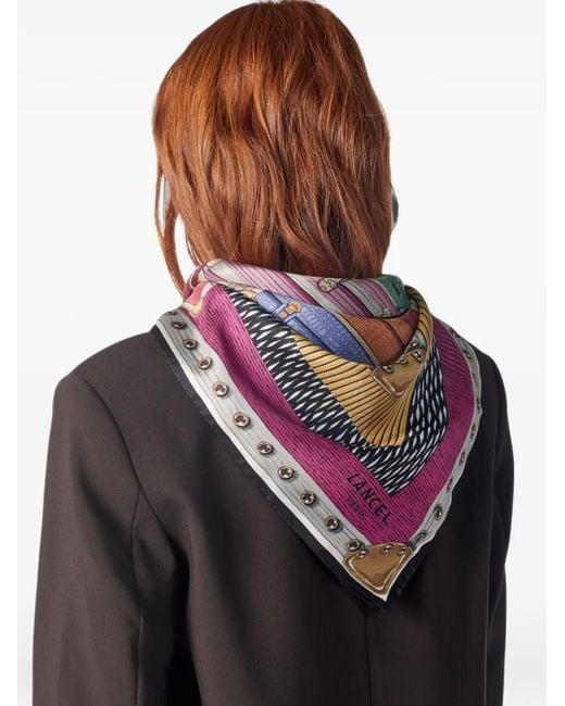 Lancel Purple 90 Square Printed Silk Scarf