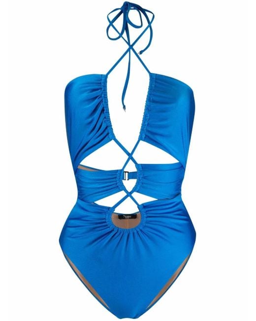 Noire Swimwear Blue Gathered Cut-Out Swimsuit
