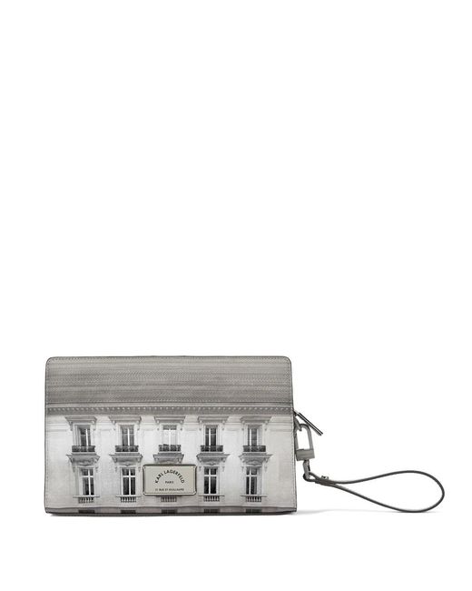 Karl Lagerfeld White Rue St-Guillaume Maison Leather Clutch Bag for men