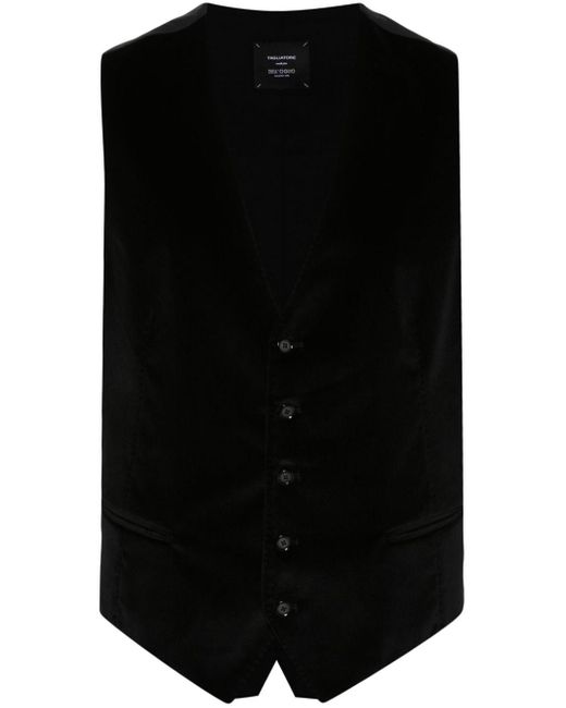 Tagliatore Black Velvet Panelled Waistcoat for men