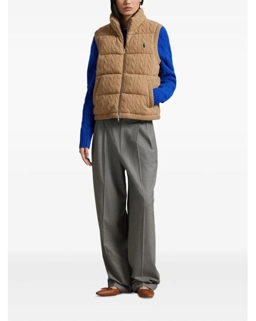 Polo Ralph Lauren Brown Cable-Knit Puffer Vest