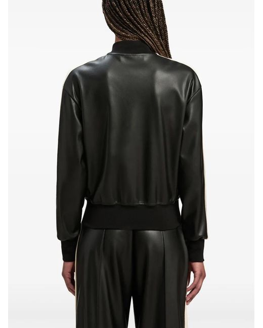 Palm Angels Black Logo Leather Effetc Track Bomber Jacket