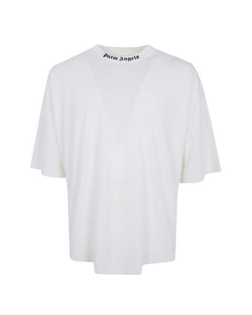 Palm Angels White Logo-Print Cotton T-Shirt for men