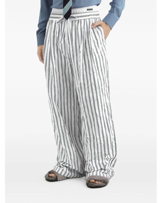 Dolce & Gabbana White Striped Drawstring Loungewear Trousers for men