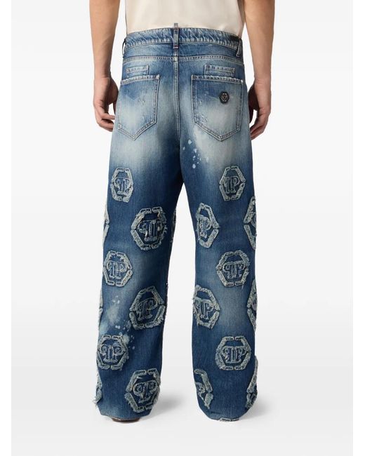 Philipp Plein Blue Jean À Motif Monogrammé for men