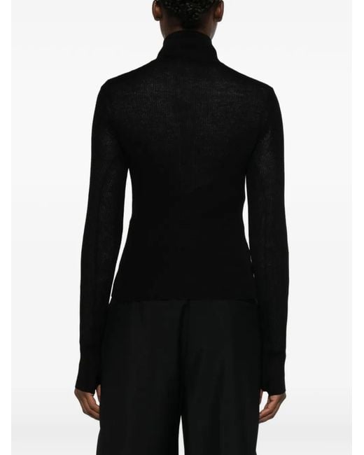 Frankie Shop Black Sade Half-Zip Ribbed-Knit Top