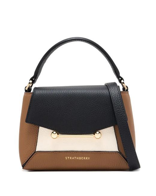 Strathberry Black Mosaic Leather Top-Handle Cross Body Bag
