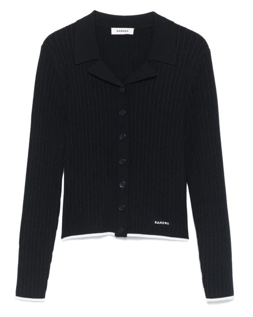 Sandro Black Cable-Knit Cardigan