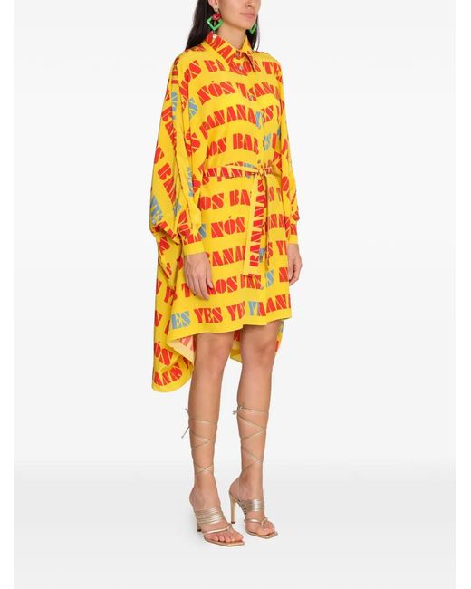 Amir Slama Yellow Belted Printed Shirt Mini Dress