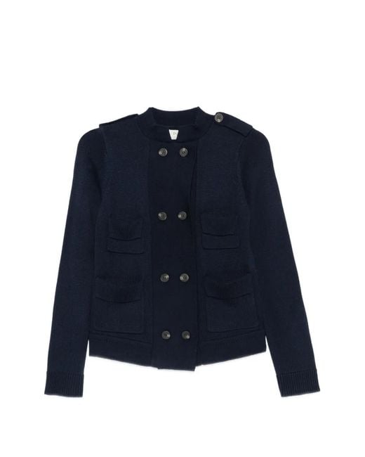 Psophia Blue Double-Breasted Military Cardigan