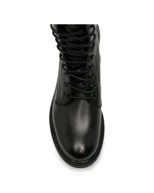 METISSE Black Lace-Up Leather Ankle Boots