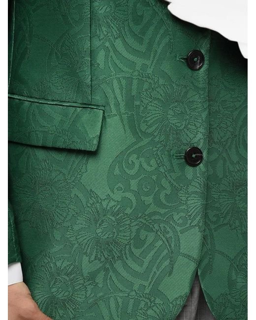 John Richmond Green Embroidered Peak-Lapel Blazer