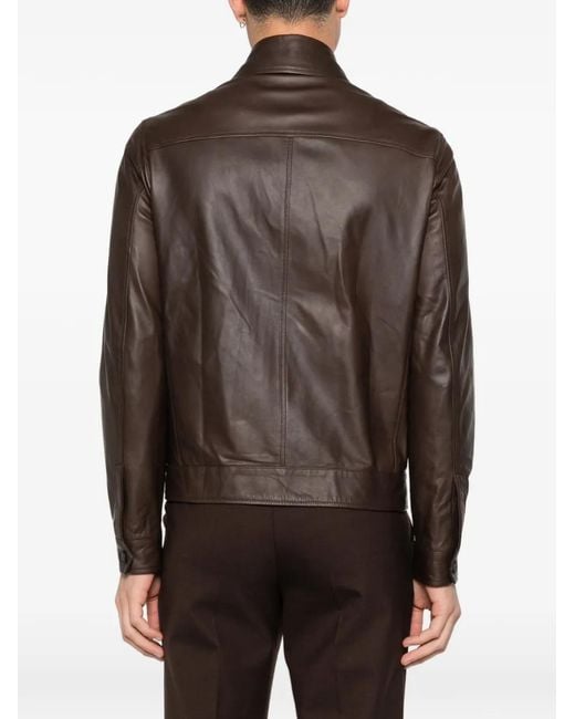 Tagliatore Brown Jaxon Zip-Up Leather Jacket for men