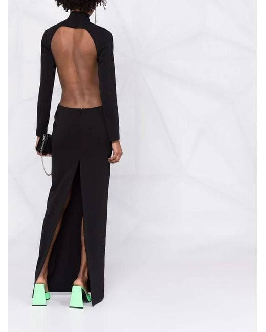 Monot Black Slit Detail Silk Crepe Long Dress