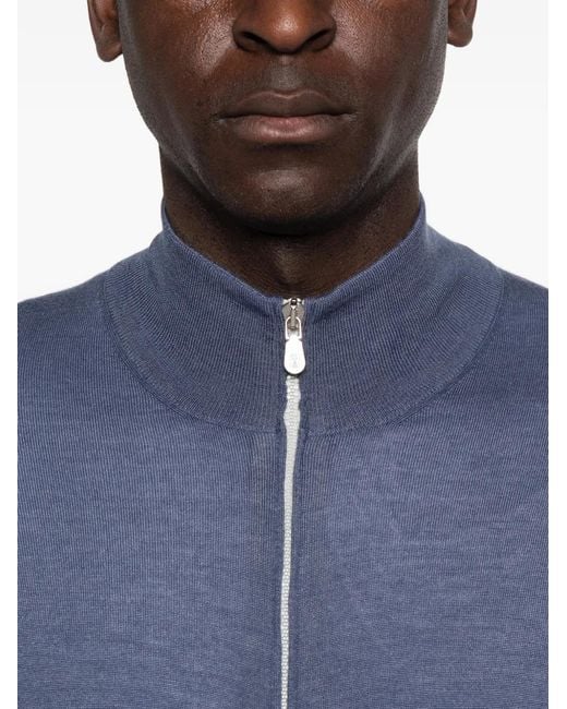 Brunello Cucinelli Blue Long-Sleeve Zip-Fastening Cardigan for men