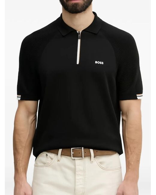 Boss Black Zip-Fastening Raglan-Sleeve Polo Shirt for men