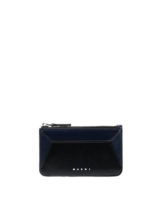 Marni Blue Logo-Print Leather Card Holder for men