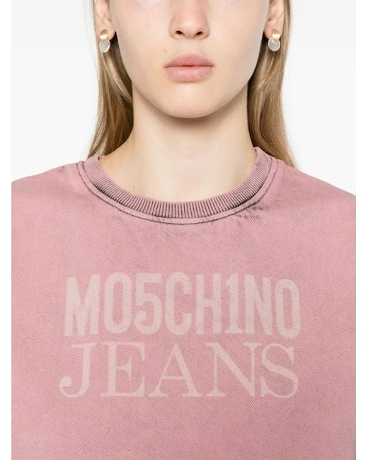 Haut Crop En Jean À Logo Imprimé Moschino en coloris Pink