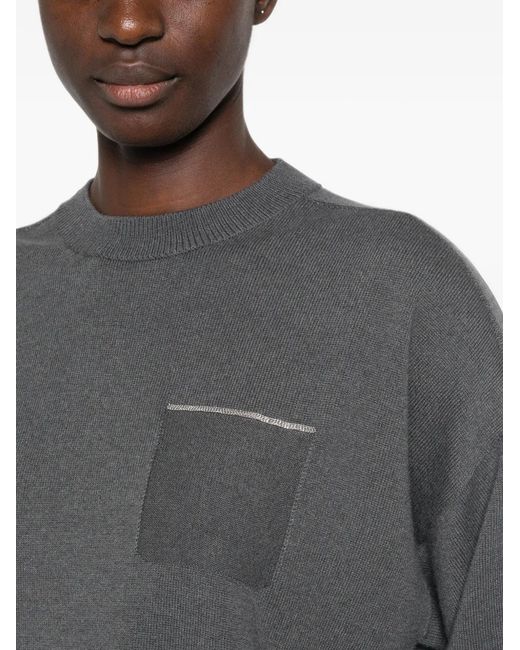 Peserico Gray Embellished Pocket-Detail Sweater