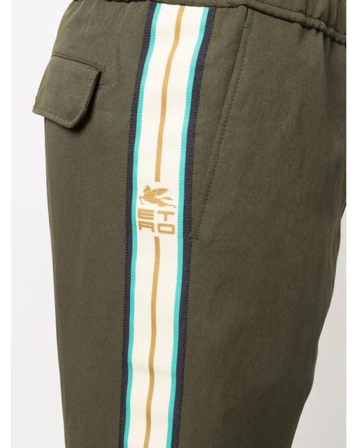 Etro Green Logo-Tape Detail Straight-Leg Trousers for men